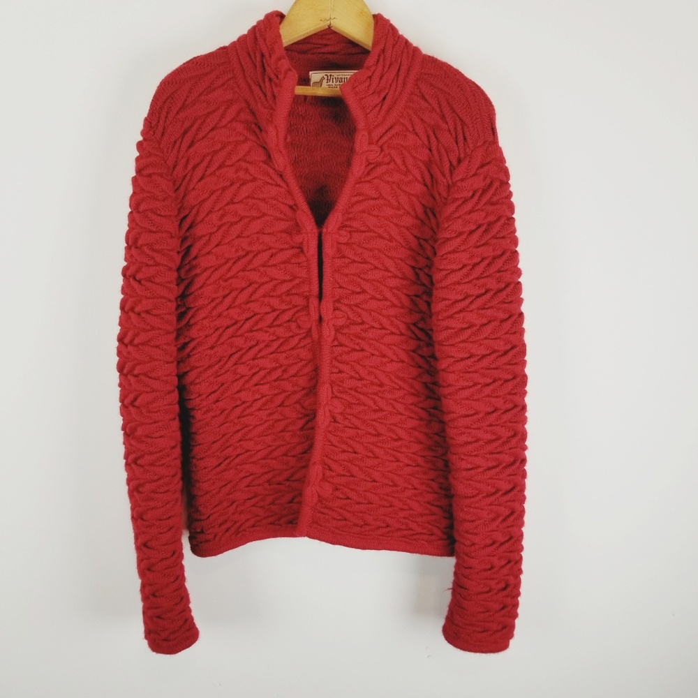 Baby Alpaca red textured sweater from Peru